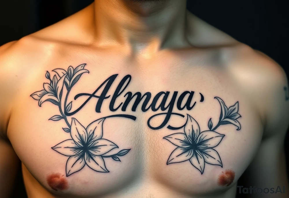 The name Almaya surrounded by Lilies. I want this on my ribs tattoo idea