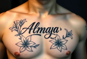 The name Almaya surrounded by Lilies. I want this on my ribs tattoo idea