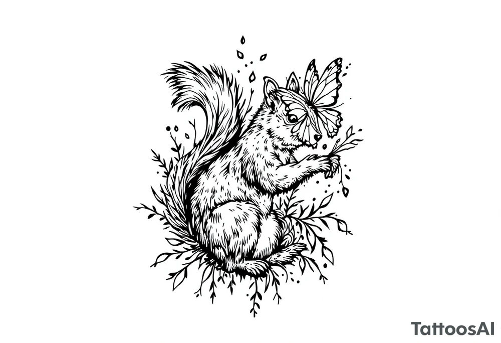 A Squirrel with a butterfly in hands tattoo idea