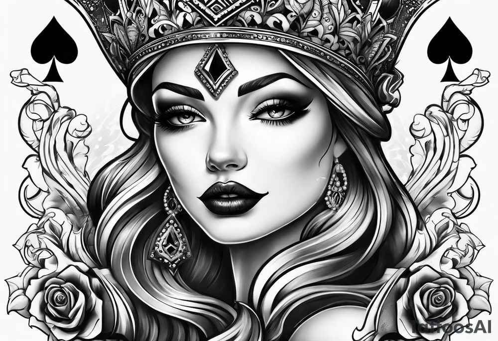 pinup style queen of spades tattoo idea