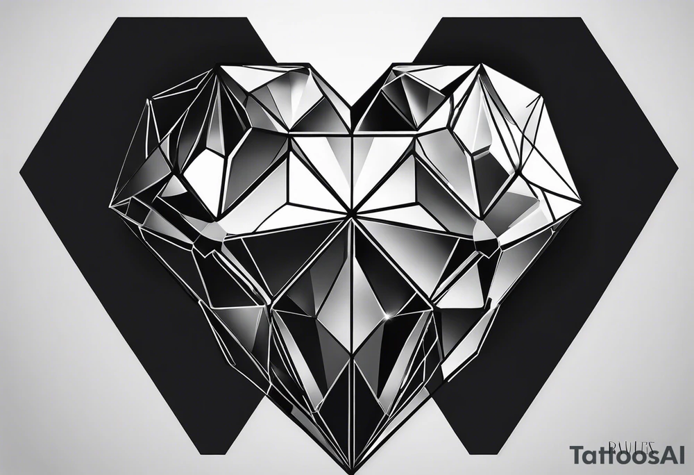 black hexagon diamond heart with dark background tattoo idea