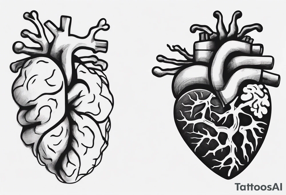 Half a human heart and half a human brain side by side tattoo idea Half a human heart and half a human brain side by side tattoo idea