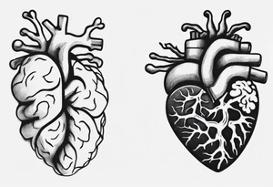 Half a human heart and half a human brain side by side tattoo idea