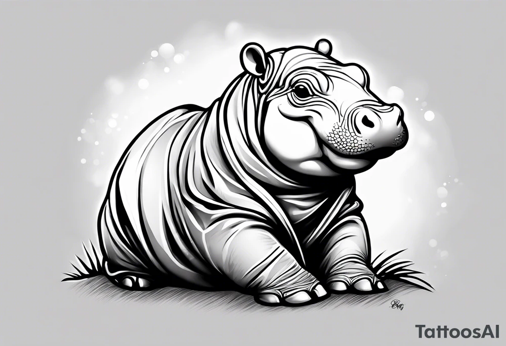 Baby hippo sitting wrapped in a swaddle tattoo idea