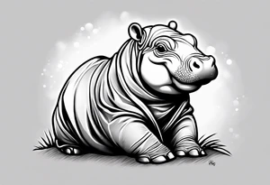 Baby hippo sitting wrapped in a swaddle tattoo idea
