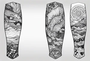 Ocean life full leg sleeve male geometric tattoo idea