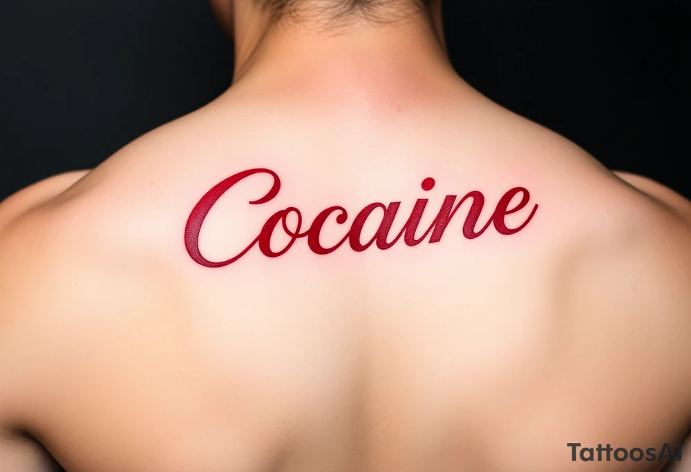 Cocaine in red font curved tattoo idea