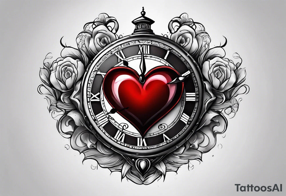 Heart with clock in middle hands on 8 and 5 tattoo idea