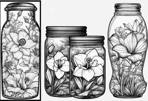 A daffodil a water lily and a morning glory in a jar tattoo idea