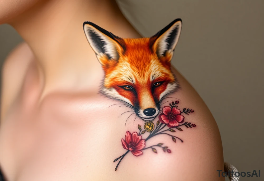 adult fox with jewelry smelling wild flowers tattoo idea