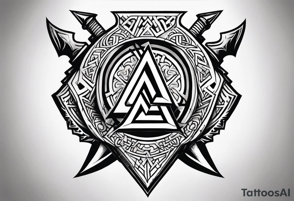 Valhalla sword shield valknut axe tattoo idea