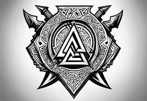 Valhalla sword shield valknut axe tattoo idea