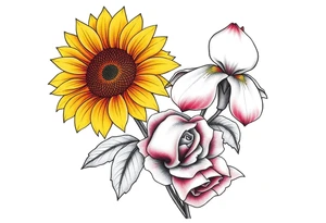 Sunflower,iris and a Rose flowers tattoo idea