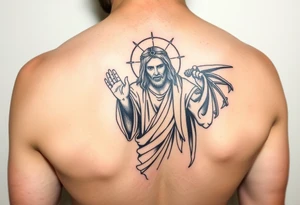 Jesus praying over the devil and reaper tattoo idea