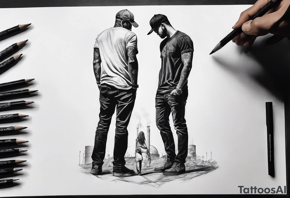 2 black shadows of people standing over 2 dead siloets tattoo idea