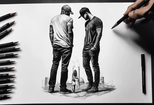 2 black shadows of people standing over 2 dead siloets tattoo idea