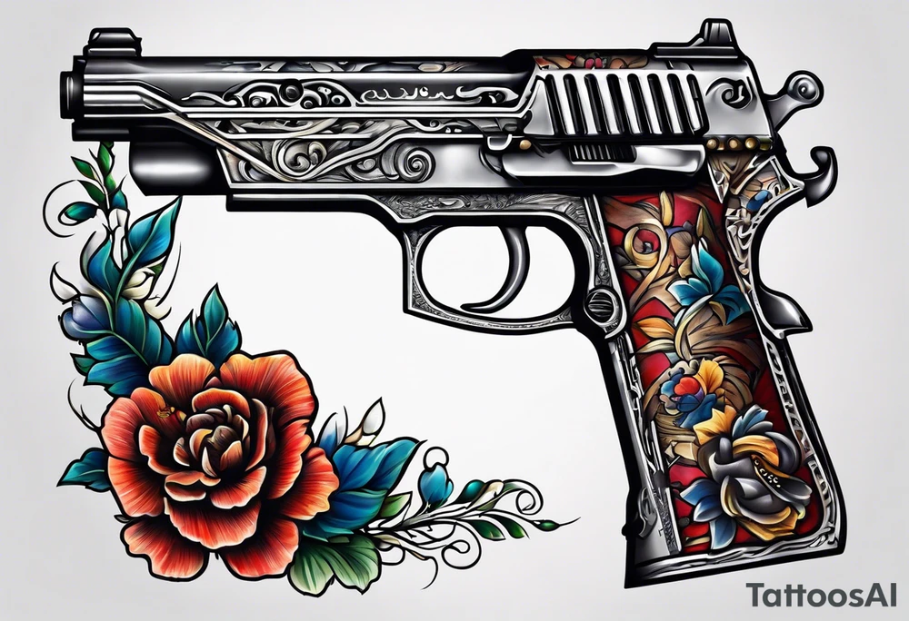 The letters AR with a pistol on each side tattoo idea