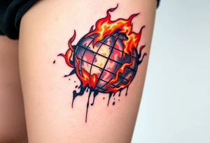 toxic globe on fire tattoo idea
