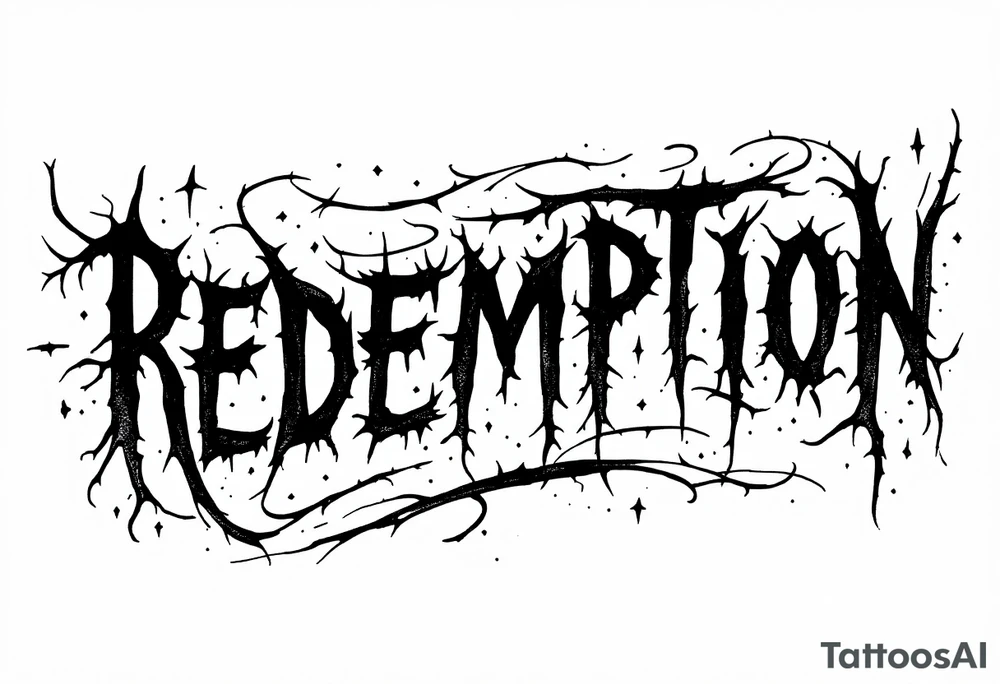 REDEMPTION  in handwritten, cursive, bold, gothic tattoo idea