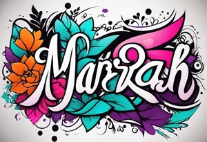 I want a tattoo of my daughter’s name MARIAH. I want it block graffiti style with some background shading colors should be pink teal purple and other colors like that and also some orange and black tattoo idea