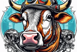 cow in motorcycle helmet tattoo idea