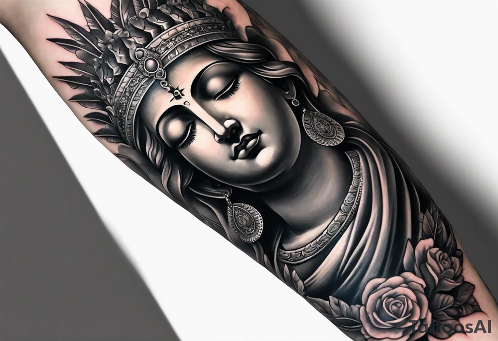 God statue forearm sleeve tattoo idea