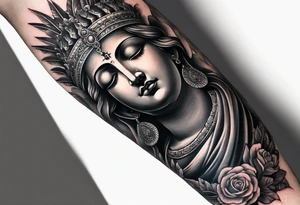 God statue forearm sleeve tattoo idea