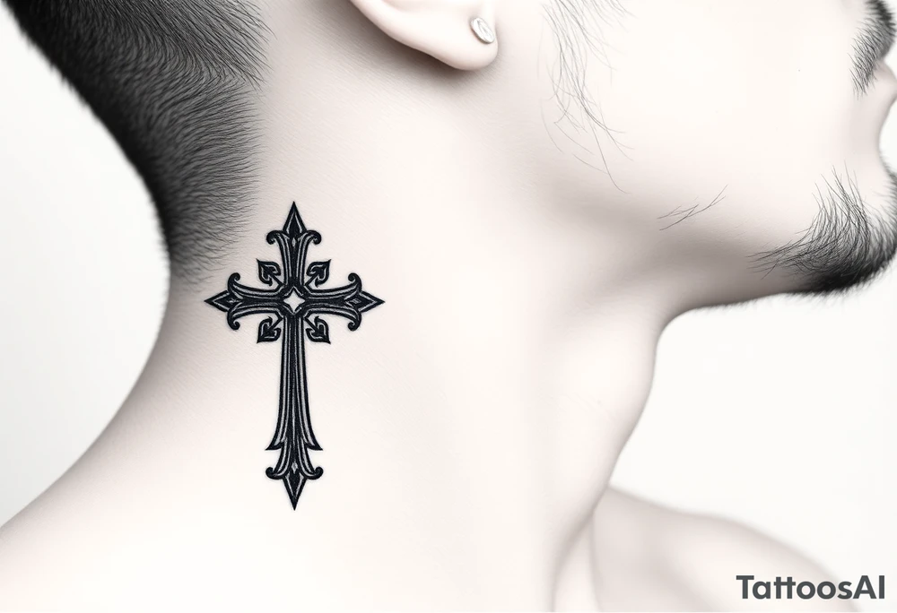 orthodox christian cross relatively small on side of left neck tattoo idea