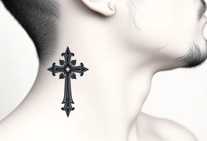orthodox christian cross relatively small on side of left neck tattoo idea