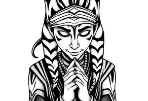 Ahsoka praying with rosary in hands and bandana over face tattoo idea