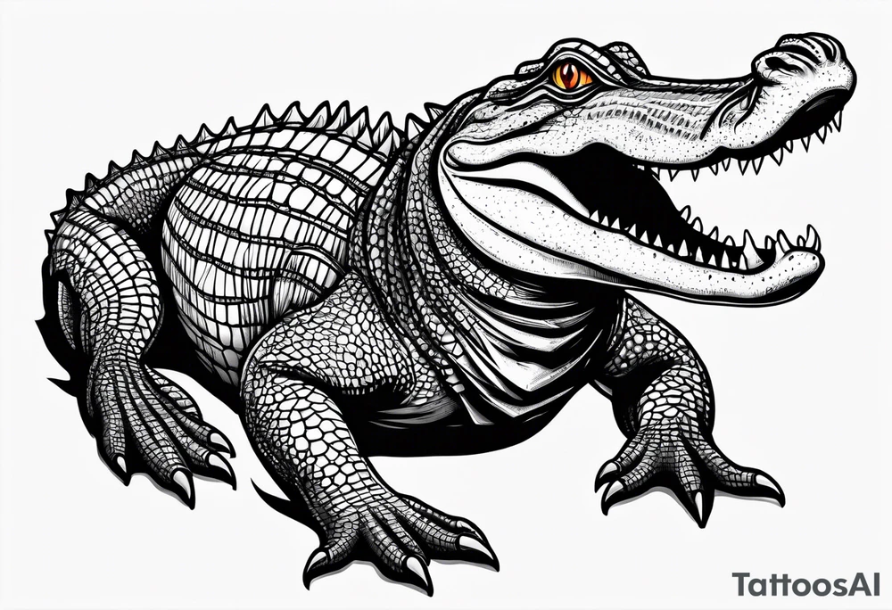 Full body alligator with straight tail top view tattoo idea
