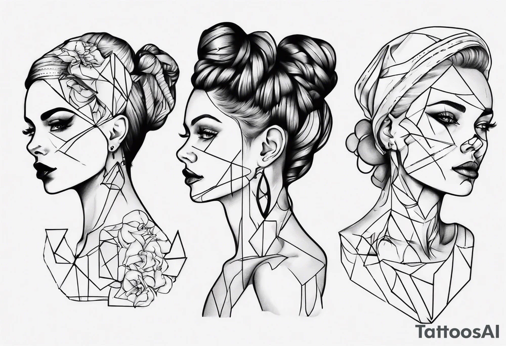 Woman portrait outlined tattoo idea