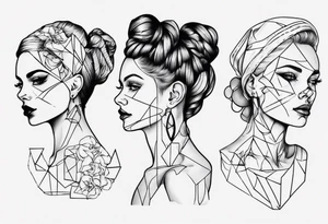 Woman portrait outlined tattoo idea