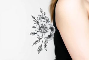 rose and chrysanthemum bouquet tattoo idea