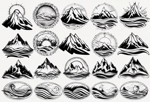 mountain with waves and sun tattoo idea