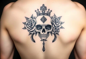 Bold vibrant gothic elegant skull with roses and crown with glow and lace drop tattoo idea