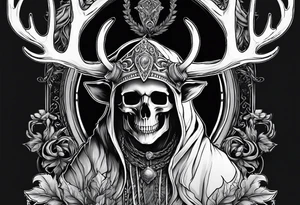 Hooded figure riding on a reindeer skeleton tattoo idea