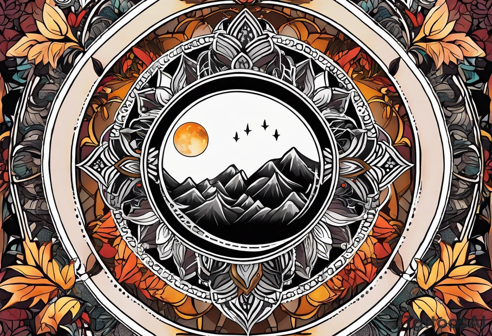 male moon mandala Knee tattoo in fall colors tattoo idea