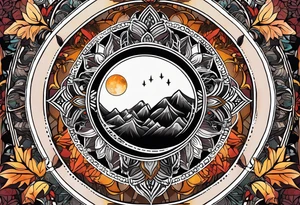 male moon mandala Knee tattoo in fall colors tattoo idea