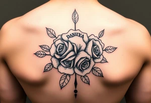 Daniya singleton with roses around it tattoo idea