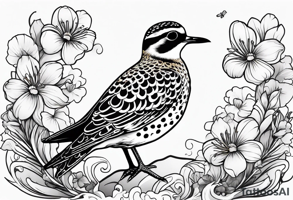 Pacific golden plover with Hawaiian flowers tattoo idea
