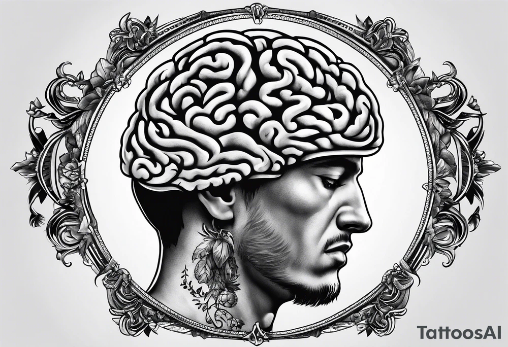 A man struggling a carry a brain tattoo idea