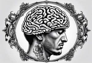 A man struggling a carry a brain tattoo idea