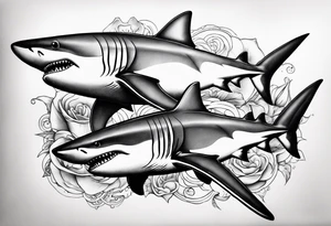 2 nautical style sharks wrapped around the knee no background tattoo idea