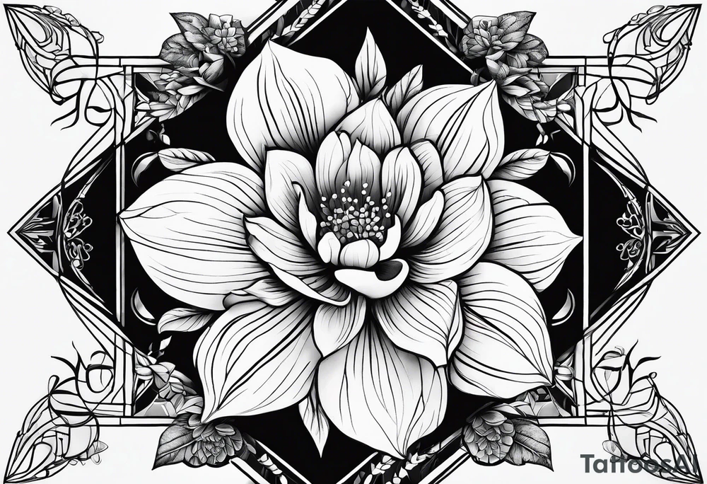 geometric, flowers, leaves tattoo idea