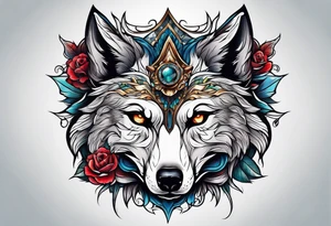 Half wolf half skull head tattoo idea