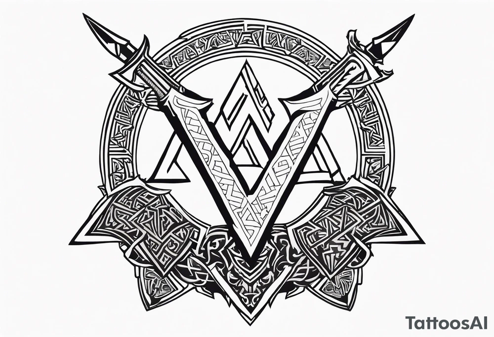 Valhalla sword shield dragon axe Valknut helm of awe tattoo idea