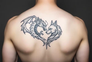 A dragon and a wolf in the shape of a heart tattoo idea