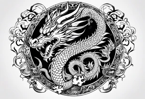 an asian dragon, anime-style, surrounding a vajra tattoo idea