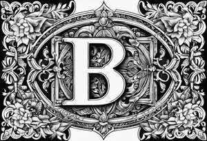 The letter b in bold with the names Alec Hannah and Raelynn inside the b tattoo idea